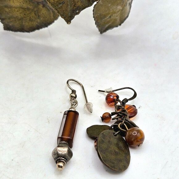 "5/$25" Mismatched Bronze Brown Beaded Rustic Dangle Earrings - Picture 3 of 5